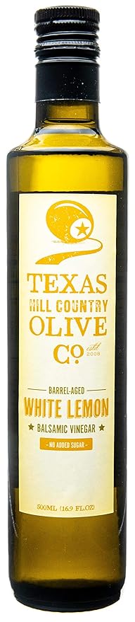 White Lemon Balsamic Vinegar - Gourmet Barrel Aged Infused Balsamic Vinegar - Great for Dressing Dipping Glazing - No Artificial Flavors or Added Sugar - Made in Texas (16.9 oz)