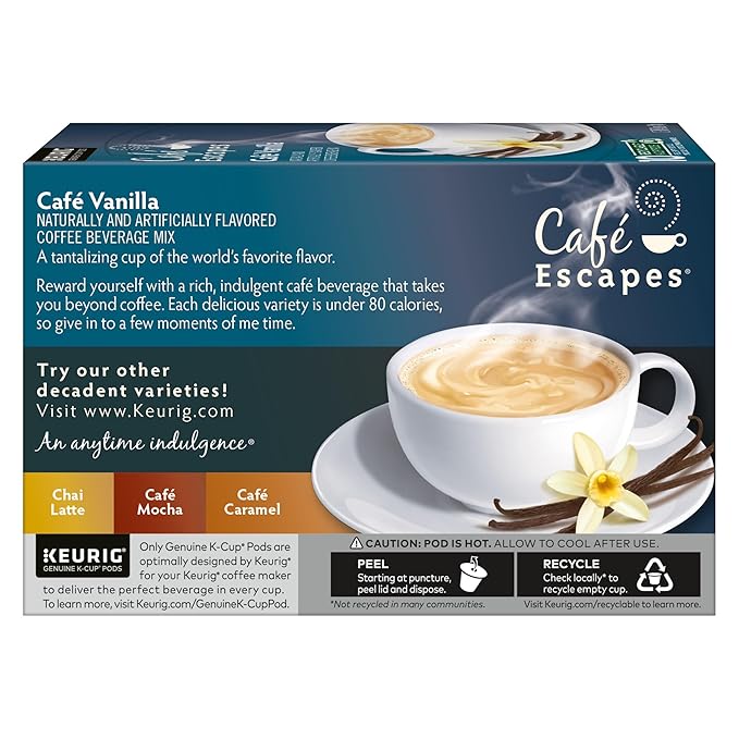 Café Escapes Café Vanilla Coffee Beverage, Single-Serve K-Cup Pods, 60 Count