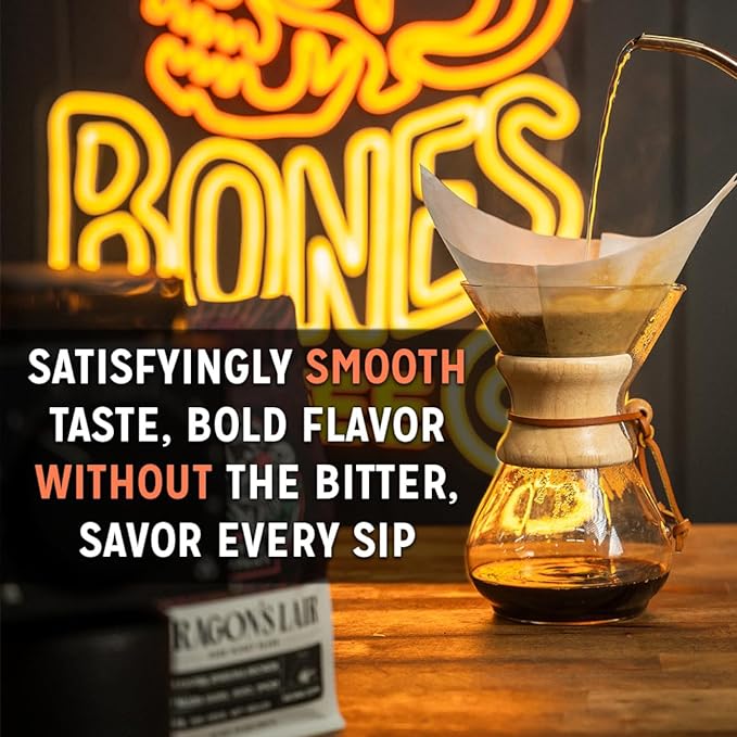Bones Coffee Company Irish Cream, Creamy Liqueur Flavored Coffee, Medium Roast Low Acid Arabica Beans Compatible with Auto drip and French Press Coffee Maker, 12 Oz Ground