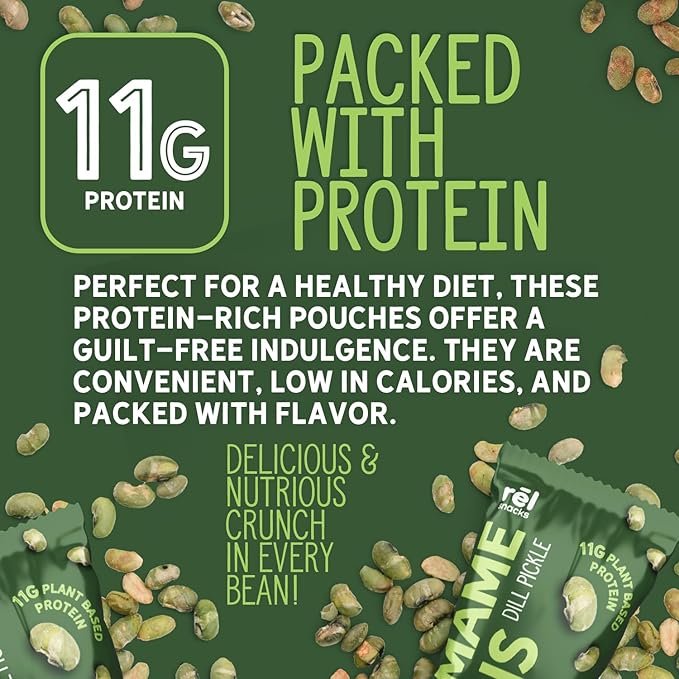 R휆l Snacks Dill Pickle Roasted Edamame ??High Protein Low Carb Snack (11g Protein per Serving) ??Keto-Friendly, Vegan, Non-GMO ??10-Pack 0.9oz Bags