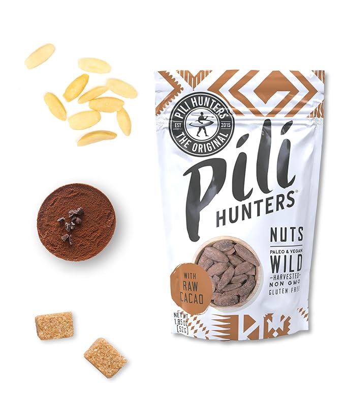 Pili Hunters - Wild Sprouted Pili Nuts, Raw Cacao (4 oz Bag) Vegan Snack for Low Carb Energy, Gluten Free, Superfood, As Seen on Shark Tank