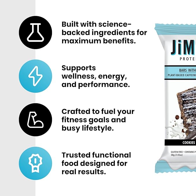 JiMMYBAR! Mint Cookies N Cream - 19g Protein Bars - 7g Low Sugar- 12 Count - 58g Health Bars - Functional Snack with Real Peanut Butter & Hand-Drizzled Chocolate Protein Bar