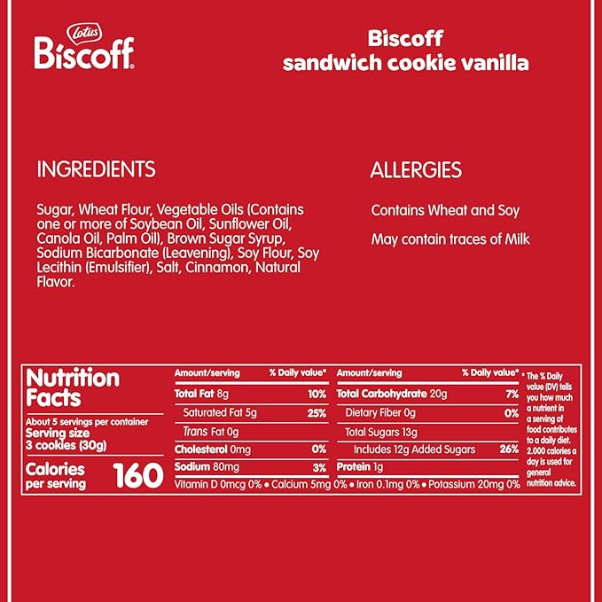 Lotus Vanilla Flavor Biscoff Sandwich Cookies, 5.29 Ounces (Pack Of 9)