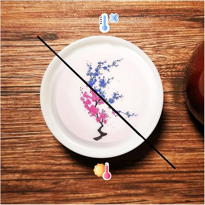 Magic Sakura Cherry Blossom Sake Cup - 2023 New Ceramic Sake Cold/Hot Temperature Color Changing Cup Glasses, Japanese Tea Wine Soju Sake Cup Glasses Set, Magical Blooming Sake Cups (Plum- Cold&Hot)