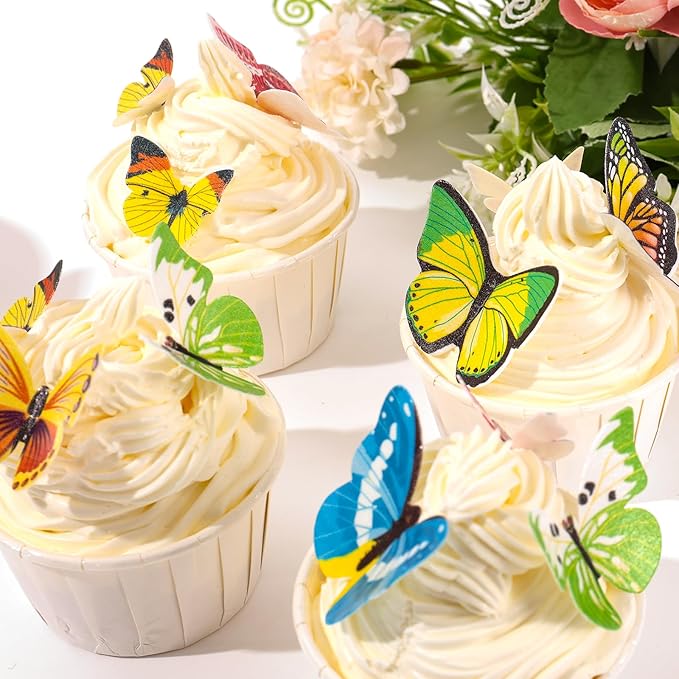 YOcity Wafer Paper Butterflies Cake Toppers Edible Butterfly Cake Decorations 60 Pcs Small Pastel Cupcake Topper For Wedding Party Birthday Baby Shower Mix Color and Assorted Size