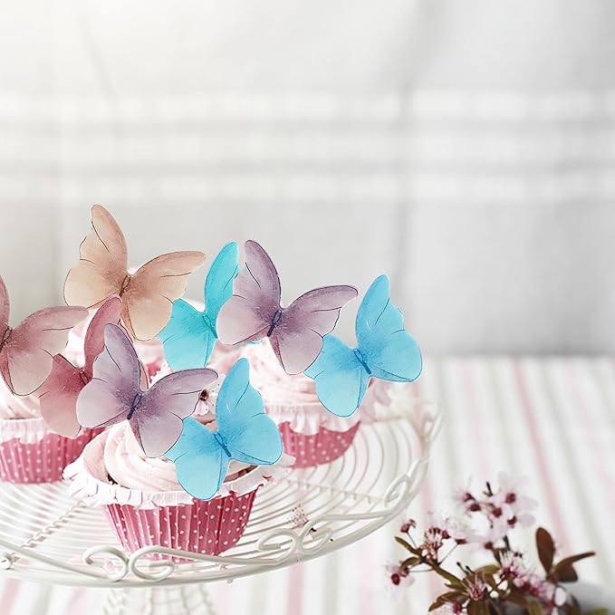 48PCS Edible Butterfly Cupcake Toppers - Edible Wafer Paper Butterfly Cake Decorations for Baby Shower, Birthday, Wedding Parties - Colorful
