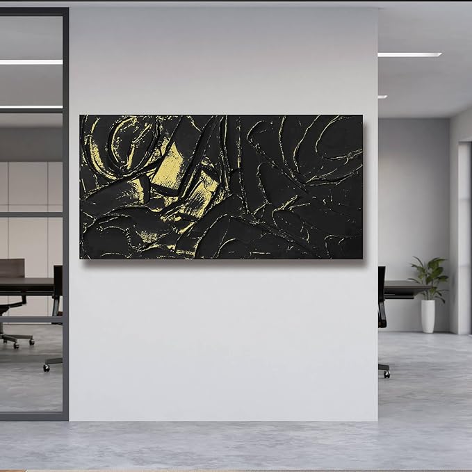 VAYIMDH Black Wall Art for Living Room Textured Wall Decor Big Canvas Wall Paintings Abstract Artwork 24"x48" Pictures