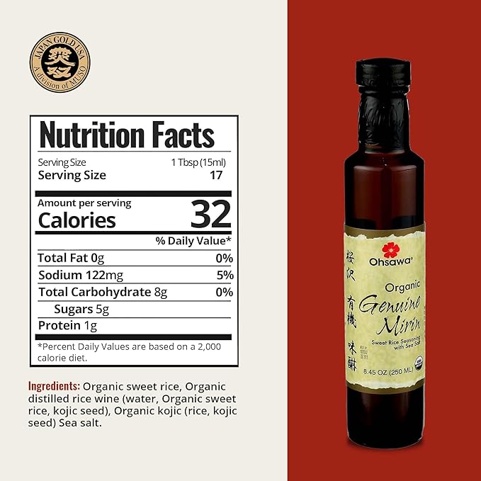 Ohsawa - Genuine Mirin, Authentic Japanese Sweet Cooking Wine, Vegan, Non-GMO, USDA Certified, Ideal for Sauces, Marinades - 8.45 oz