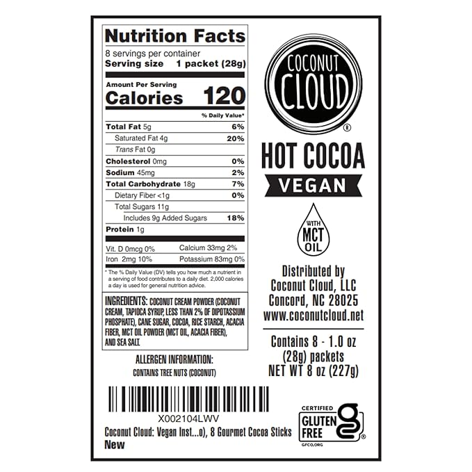Dairy Free Hot Cocoa Sticks | Delicious, Vegan, Non-GMO, Natural, Coconut Powdered Milk + MCT OIL. (Just add Water & Enjoy a Perfect Hot Chocolate), 8 Sticks