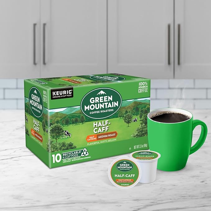 Green Mountain Coffee Roasters Half Caff, Keurig Single Serve K-Cup Pods, Medium Roast Coffee, 60 Count, (6 Packs of 10)