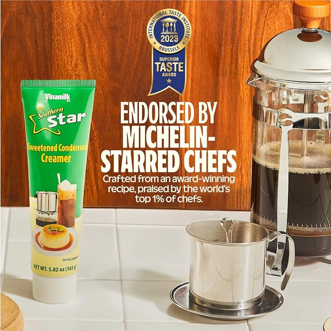 Vinamilk Sweetened Condensed Creamer Tubes | Pack 6 | 5.82 Oz Each, Kantar Choice, Light Creamy Sweet - Portable Liquid Creamer for Vietnamese Drip Coffee, Smoothie, and Dessert