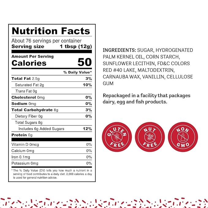 Judee's Gluten Free Red Sprinkles 2 lb - Gluten-Free and Nut-Free - Brighten Up Your Baked Goods - Great for Cookie and Cake Decoration - Use for Baking and as Dessert and Ice Cream Toppings