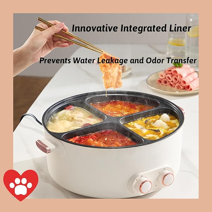 Four Grid Multifunctional Stew Pot, 2026 Upgraded 6L Large Capacity 4 Grid Multifunctional Stew Pot for Home Party & Chinese Shabu Shabu Electric Hot Pot,One Pots With 4 Flavors