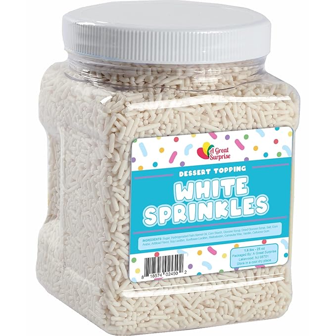 White Sprinkles - 1.6 Pounds - Patriotic White Jimmies for Baking - Toppings for Cake Decorating, Cupcakes, Cookies, Ice Cream, Bridal