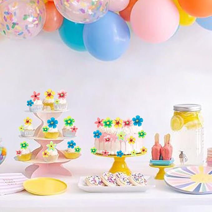 35 PCS Edible Flowers Cupcake Toppers Wafer Paper Flower Wedding Cupcake Picks Edible Flowers Cake Decorations for Spring Bridal Engagement Baby Shower Birthday Party Cake Decoration Supplies