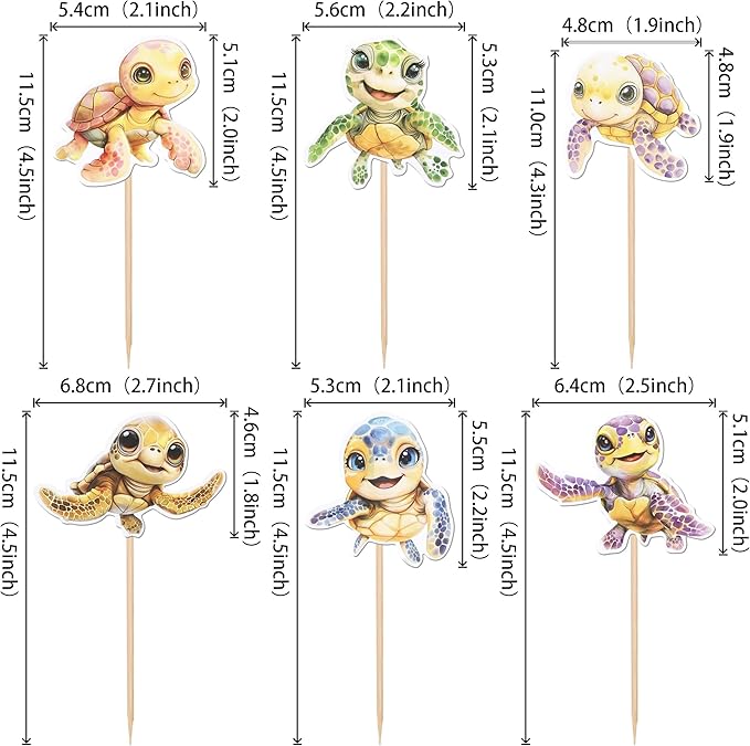 36 Pack Turtle Cupcake Toppers Sea Animals Turtle Cupcake Picks Sea Animals Theme Cupcake Decoration for Baby Shower Kids Birthday Party Decoration Supplies
