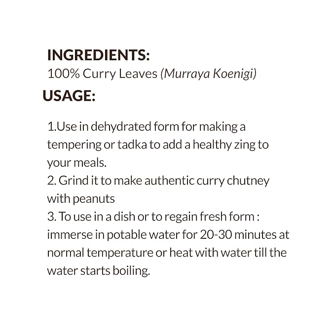 SHROOTS Dehydrated Curry Leaves Pure Vegetarian Gluten-Free No Added Salt Flavorful Kitchen Essential Machine Dried Vegetables with Natural Aroma Perfect for Everyday Cooking - 1.76 oz, Pack of 1