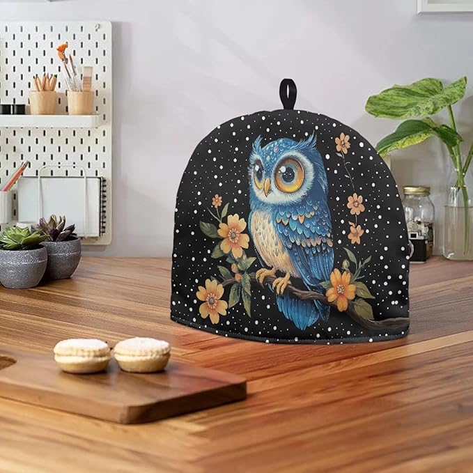 Owl Flower Twig Print Tea Cozy for Teapots Tea Cosy Tea Cover Keep Warm Tea Pot Dust Cover Insulated Kettle Cover for Home Kitchen Decorative Accessories
