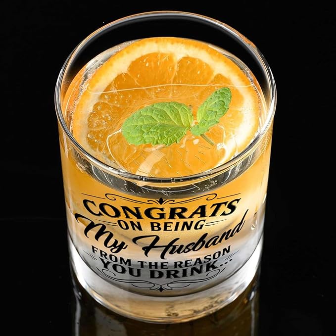 NewEleven Gifts For Husband - Husband Anniversary, Birthday Gift, Meaningful Gift For Him - Funny Gifts, Whiskey Present For Husbands From Wife, Her - Whiskey Glass