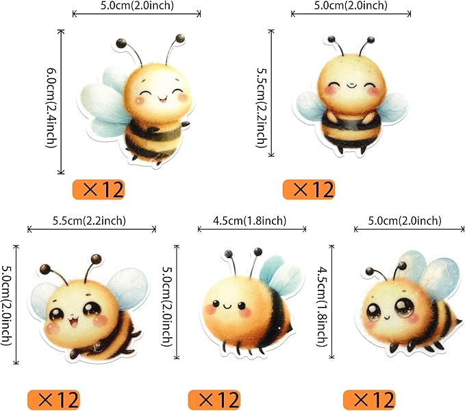 60 Pack Edible Bumble Bee Gender Reveal Cake Topper Oh Babee Cupcake Picks Water Paper Bee Cake Decorations for Bumble Boy or Girl Baby Shower Kids Birthday Party Supplies