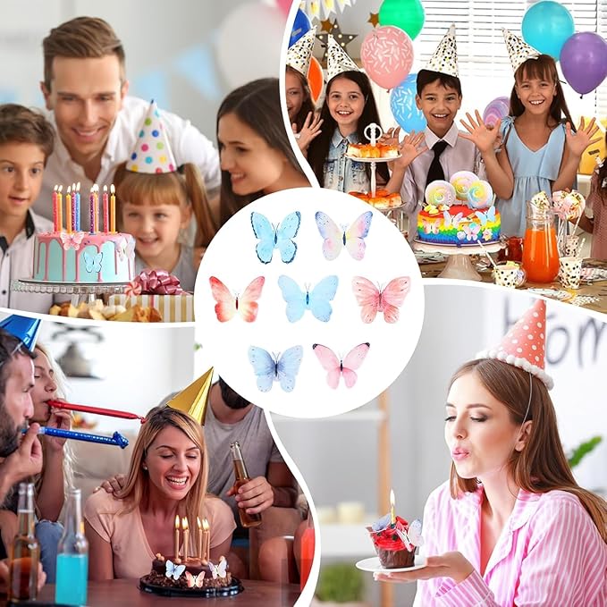 42Pcs Butterfly Cake Topper 3D Butterflies Edible Cupcake Decorations Mixed Color Girl Women Butterfly Wedding Birthday Party Decorations