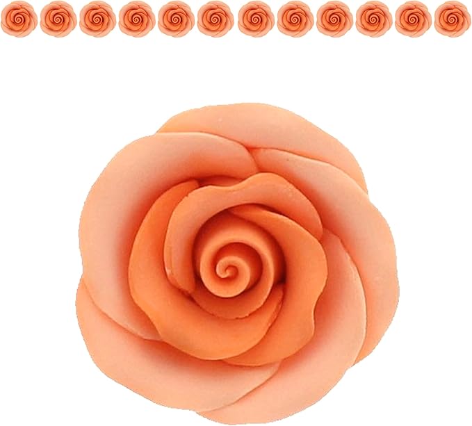 Global Sugar Art Premium Edible Roses, Peach, Unwired, Medium 1.5 inches, 12 Count by Chef Alan Tetreault