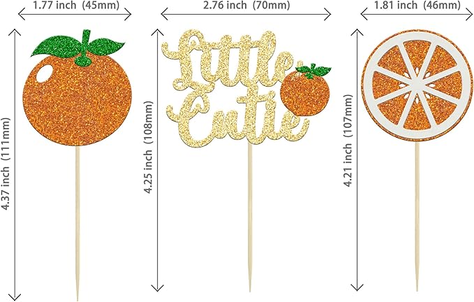 24Pcs Little Cutie Cupcake Toppers Glitter Orange Cupcake Picks Citrus Theme Baby Shower Decorations for Cutie Kids Birthday Party Tangerine Theme Baby Shower Fruit Party Supplies