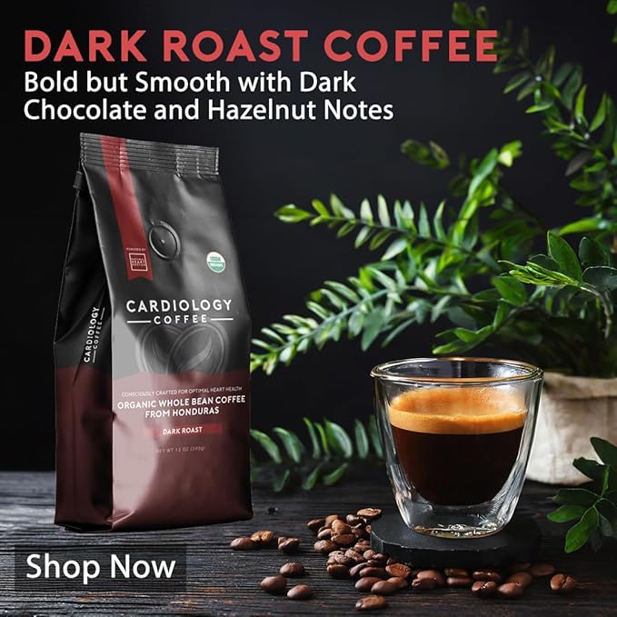 Cardiology Coffee ??Whole Bean Coffee ??USDA Certified Mold-Free 12oz Premium Dark Roast Coffee Beans - Organic Espresso Beans with Antioxidant Benefits ??Perfect for Heart Healthy Lifestyle