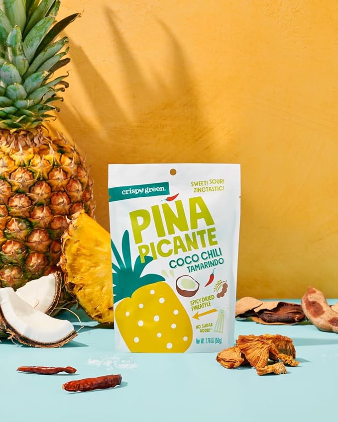 Crispy Green Pi챰a Picante, Coconut Chili Tamarindo Dried Pineapple, Healthy Real Fruit Snacks, 1.76 Ounce, 12 Single Serve Bags