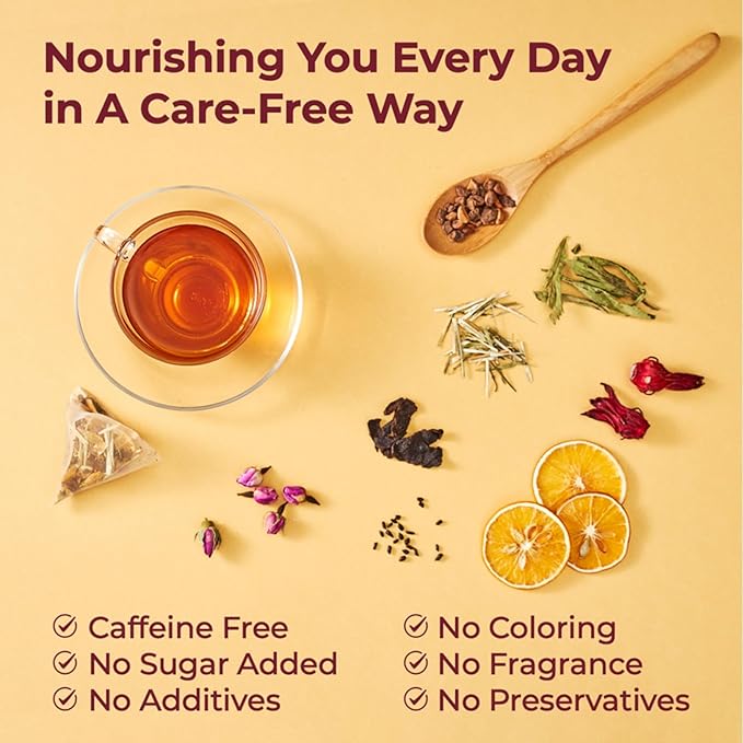 FOODHO Fruit Herbal Blend Functional Tea for Digestion with Orange, Hawthorn, Roselle, Rose, Caffeine Free Tea, No Sugar, Hot or Iced Refreshingly Fruity, 10 Decaf Tea Bags