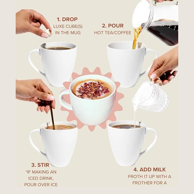 Tea Latte Sampler Kit by Teaspressa – Tasting Set with 4 Signature Organic Tea Blends & 4 Luxe Sugar Cubes – Black, Green, Rooibos Teas – Rose, Vanilla, London Fog – Gift Set