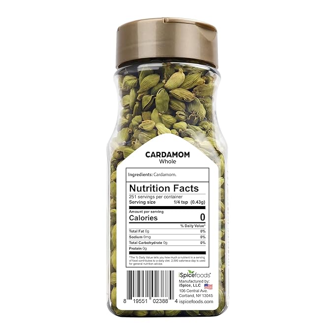 iSpice Cardamom Seeds Whole (3.9 Oz) 110g | Cardamom Pods Whole Pure And Fresh | Kosher | Aromatic Essential Kitchen Herbs