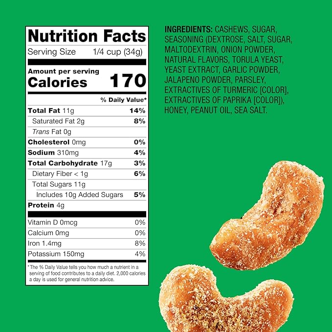 Emerald Hot Honey Cashews (1-Pack) | 36oz Resealable Bulk Bag | Kosher Dairy Certified, Non-GMO | No Artificial Flavors, Preservatives, or Synthetic Colors