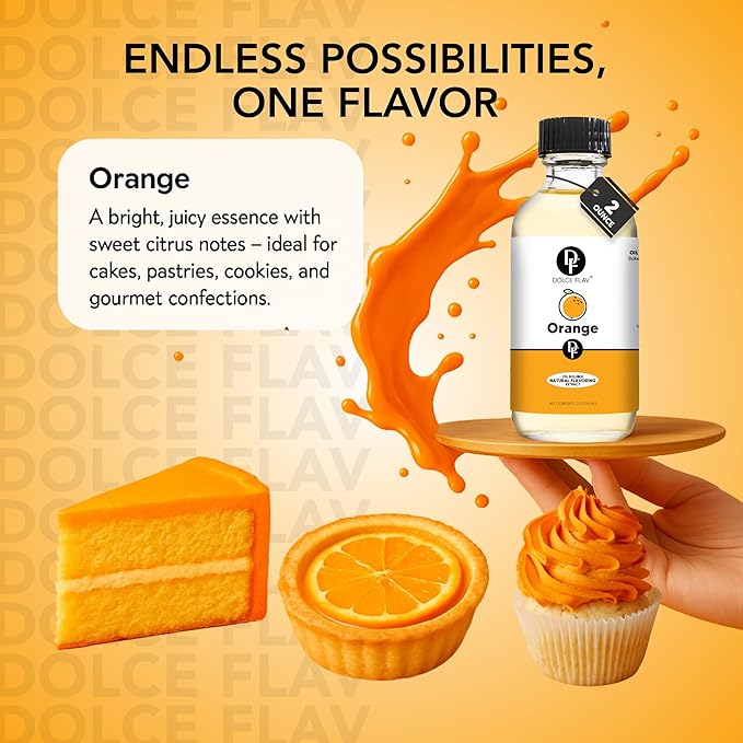 Dolce Flav Natural Orange Extract ??2 Ounce Oil-Soluble Kosher, Sugar-Free, Concentrated Citrus Flavor for Candy, Chocolates & Desserts, Includes Measured Dropper