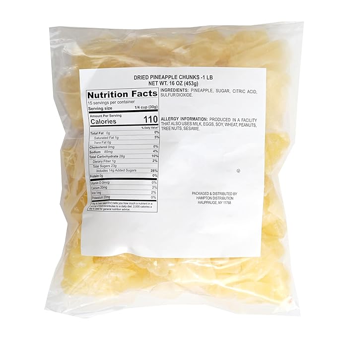 Dried Pineapple Chunks, 1 Pound Bag, The Hampton Popcorn & Candy Company