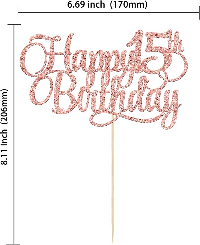 1 Pack Happy 15th Birthday Cake Topper Glitter Number 15 Fifteen Years Old Birthday Cake Pick Decoration for 15th Birthday Celebrating Anniversary Party Supplies Rose Gold