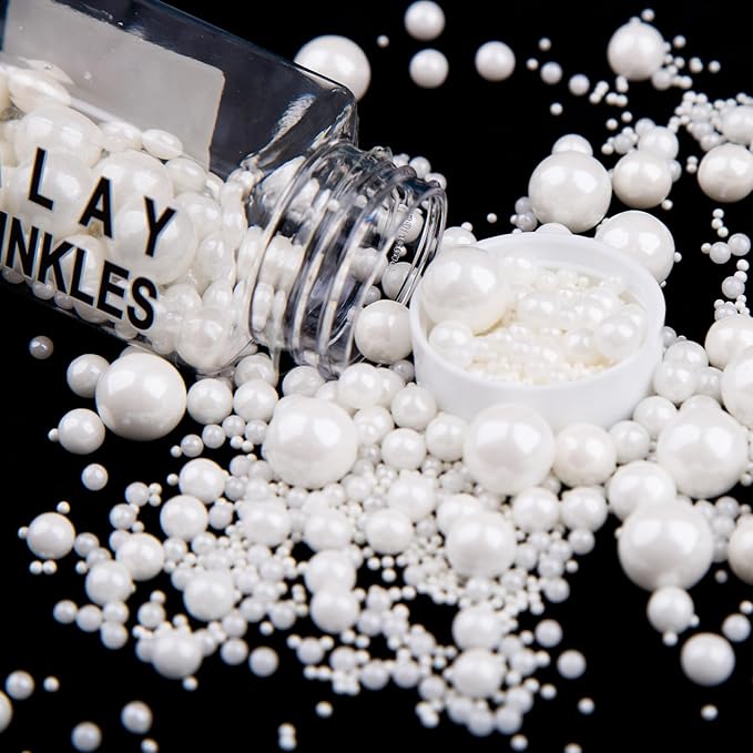 Sprinkles Edible White Pearls Sugar Candy 142g/ 5.01oz White Pearls Baking Cakes Cupcake Toppers and Cookie Ice Cream Decorations for Wedding Parties Valentines Day Halloween Christmas