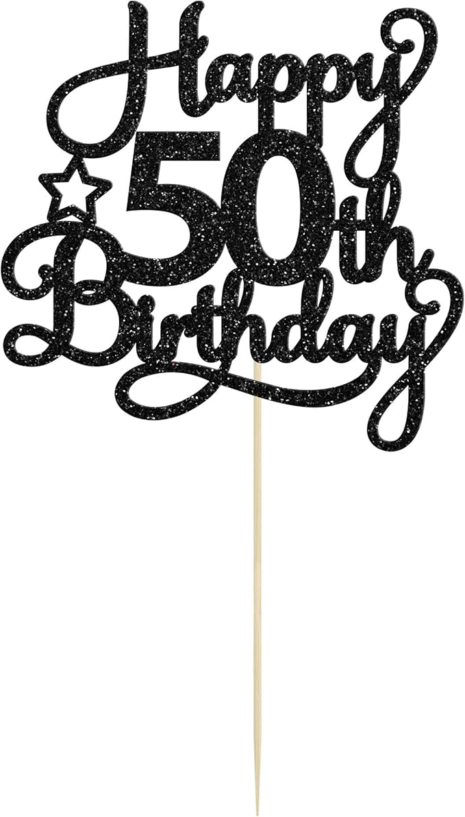 1 Pack Happy 50th Birthday Cake Topper Black Glitter 50 & Fabulous Cheers to 50 Years Old 50th Birthday Cake Pick for Celebrating 50th Birthday Anniversary Party Cake Decorations Supplies