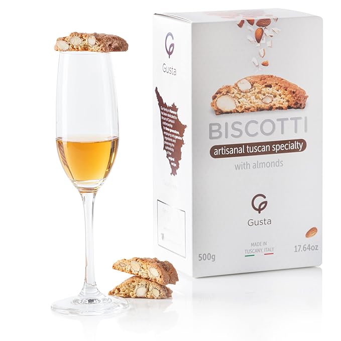 Gusta Authentic Biscotti Cookies Made in Tuscany, Italy - Classic Almond - Original Two Bites Size - All Natural Ingredients - Fresh & Genuine Italian Dessert Treats - 17.64oz
