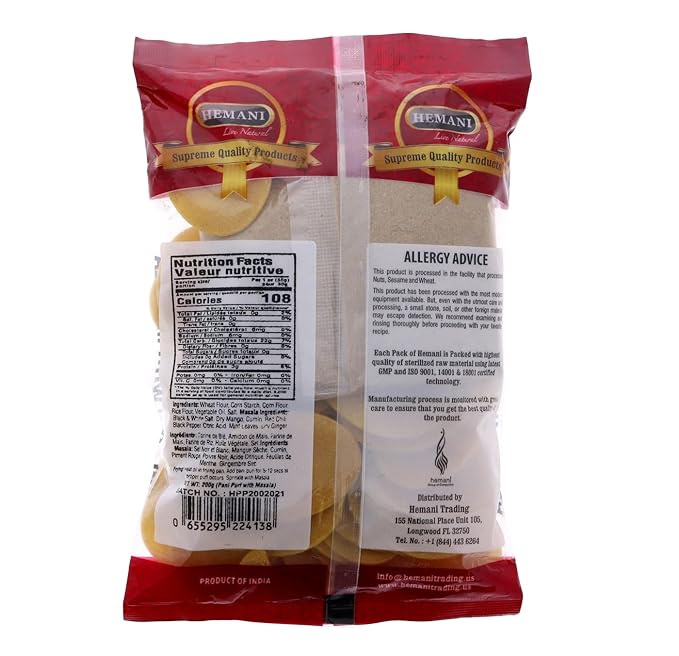 HEMANI Pani Puri - Coins - Comes with Masala - Ready to Cook - 200g (7.1 oz) - All Natural, Vegan & Non-GMO - Indian Origin