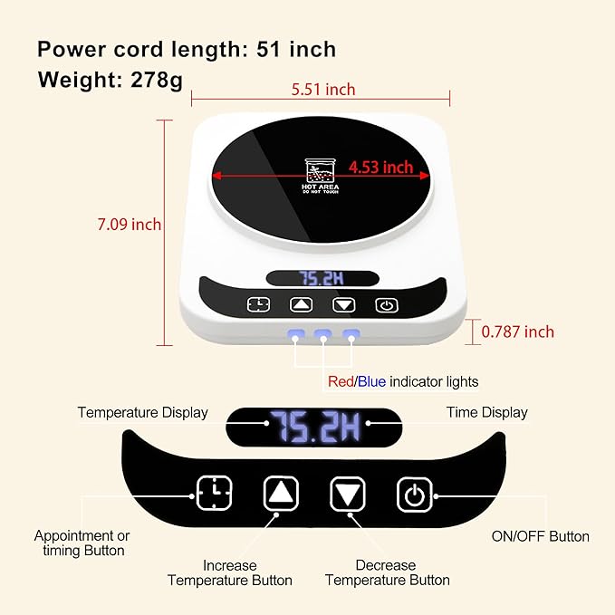 Upgraded Sourdough Starter Warmer, Precise 1°F Thermostat Control (70-100°F) Sourdough Warming Mat, Auto Warming On/Off, 12-Hour Timer Sourdough Warmer with USB Plug