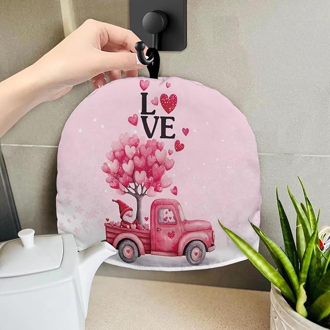 Valentine's Day Teapot Cover for Kitchen Red Truck Insulated Super Soft Tea Cosy for Teapot Insulated Teapot Lids for Party