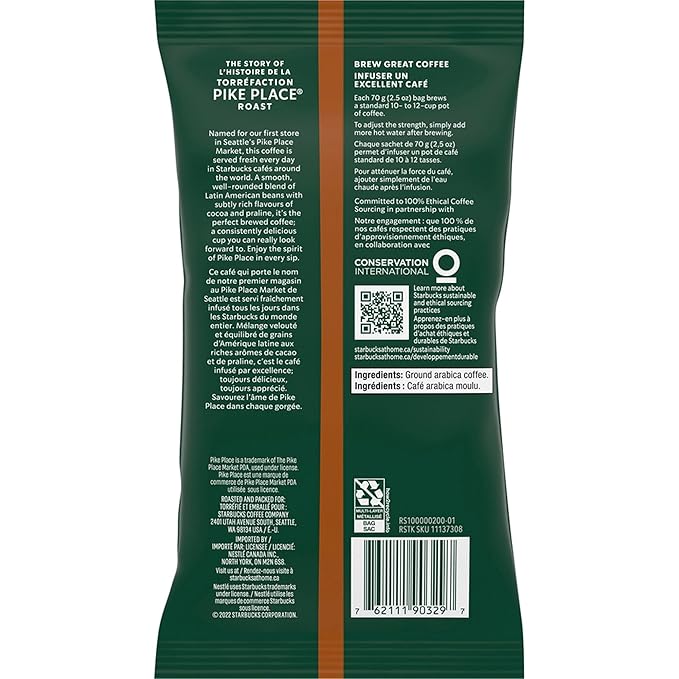 Starbucks, SBK12411960, Pike Place Ground Coffee, 18 / Box