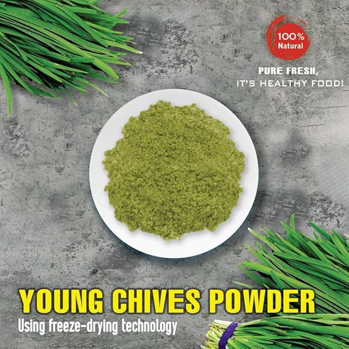 YOUNG CHIVES POWDER 2.47 Oz (70g) VIETFARMFOOD: Pure, natural freeze-dried spice made from real vegetables and fruits - perfect for enhancing every meal, from cooking, baking, salads, soups, sauces