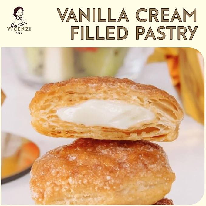 Tesoro Vanilla Filling by Pasticceria Matilde Vicenzi, Vanilla Cream Filled Puff Pastry Patisserie, Kosher Dairy, Made in Italy, 3.53oz (100g), 4-Pack