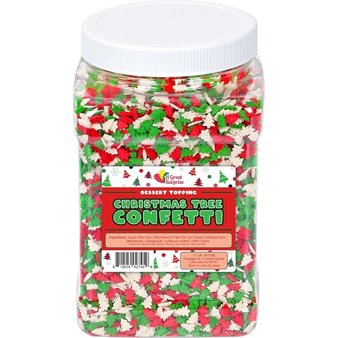 Christmas Tree Sprinkles - 1.7 Pounds - Bulk Red and Green Confetti Sprinkles - Holiday Sprinkles for Cookie Decorating - Christmas Jimmies for Gingerbread Cookies, Baking, Cupcakes
