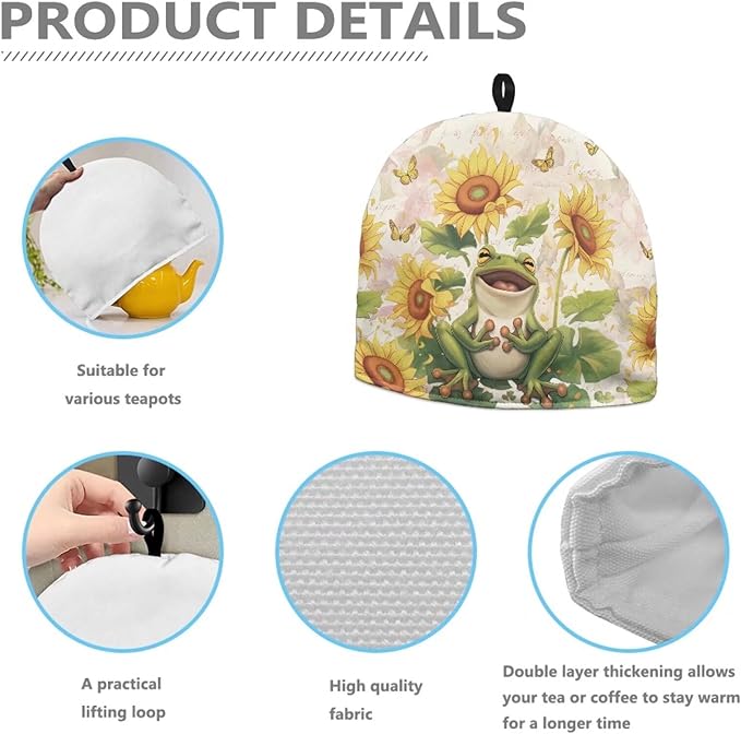 Cute Frog Sunflower Print Tea Cosy for Teapot Large Tea Cozy for Teapot British Tea Cozies for Party Wadding Tea Cosy Covers Fit