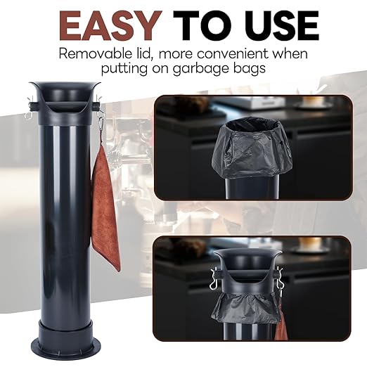 Espresso Knock Box, 18 L Floor Standing Espresso Knock Box Large Commercial Coffee Knock Box with Shock-Absorbent Espresso Dump Bin with Brushes Garbage Bags and Towels for cafes and Office