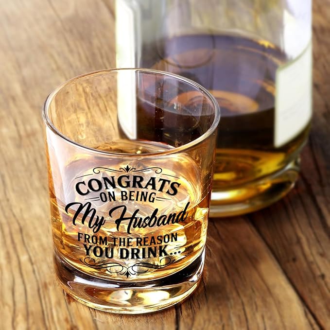 NewEleven Gifts For Husband - Husband Anniversary, Birthday Gift, Meaningful Gift For Him - Funny Gifts, Whiskey Present For Husbands From Wife, Her - Whiskey Glass