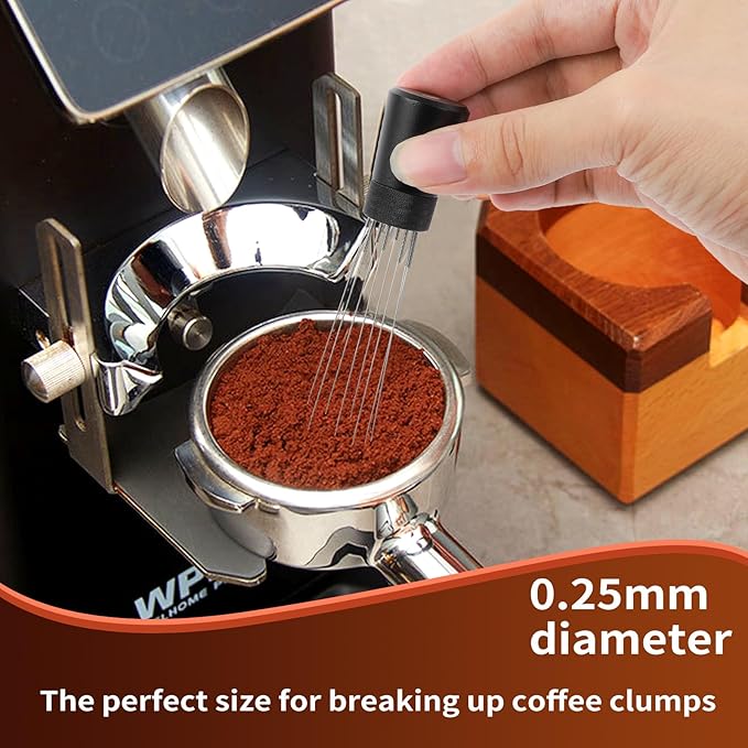 WDT Tools Espresso Puck Screen, 53mm Espresso Accessories Kit - 150關m Puck Screen Set, 0.25mm 316 Stainless Steel 8 Needles Coffee Distribution Stirrer, Portafilter Dosing Ring for Barista Black